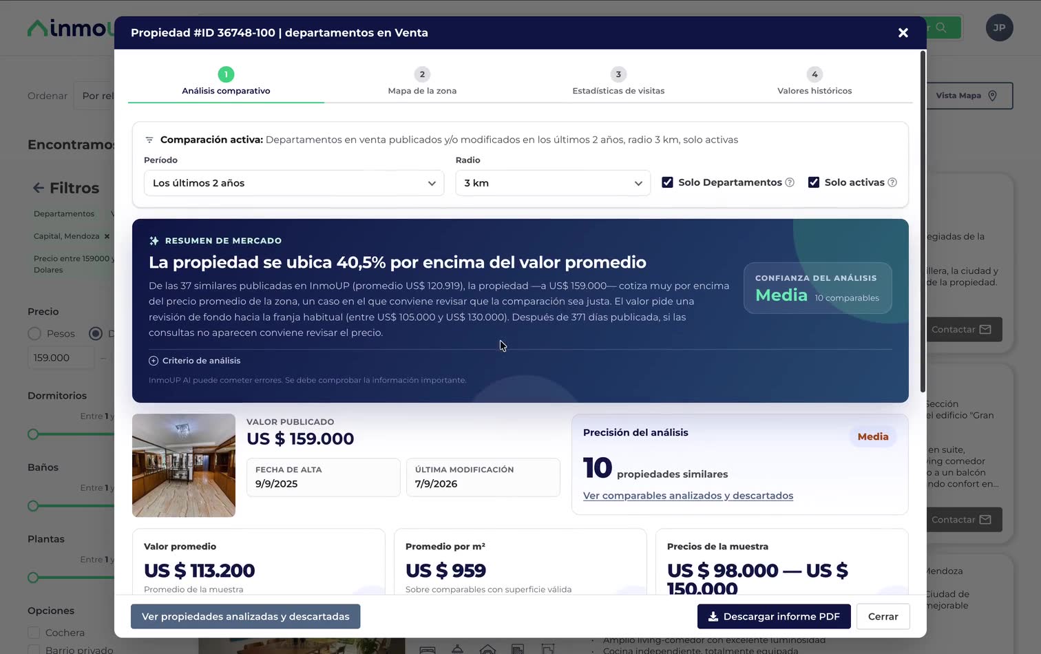 Vista previa del tutorial de Info Tasación: informe de análisis comparativo de mercado